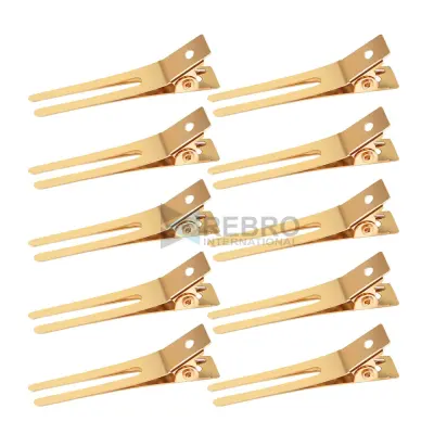 GOLD 1.75 Inches Double Prong Hair Clips, Pack of 10-PCS